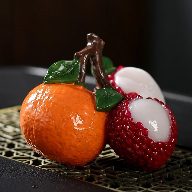 大吉大利创意荔枝桔子摆件网红茶盘茶桌装饰遇水变色茶道摆件茶宠