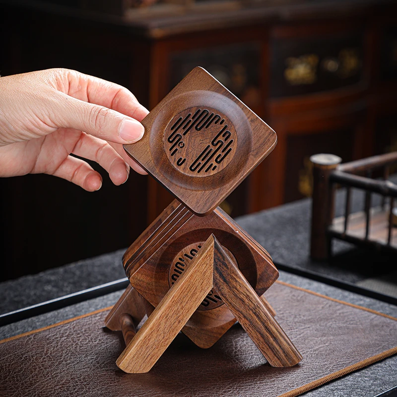 胡桃木高档杯垫创意茶道配件防烫隔热茶碟办公室茶托轻奢杯托茶垫