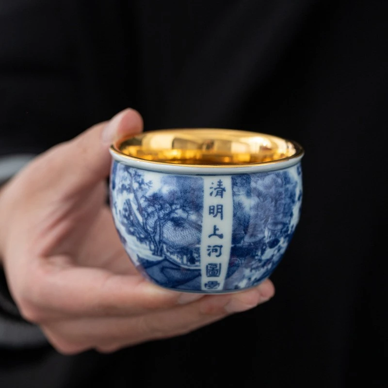 24k鎏金主人杯茶盏清明上河图养生陶瓷家用送礼品茶杯单杯可定制