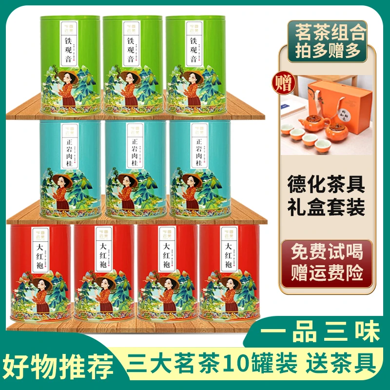 【茗茶组合到手10罐】 铁观音肉桂大红袍茶叶茶具组合套装
