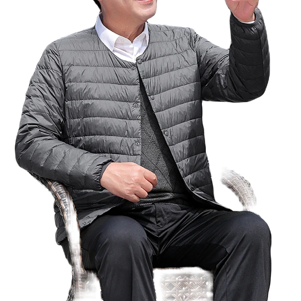 斯洛加霍特男士冬季羽绒服中年轻薄圆领内胆加厚打底无领薄款外套