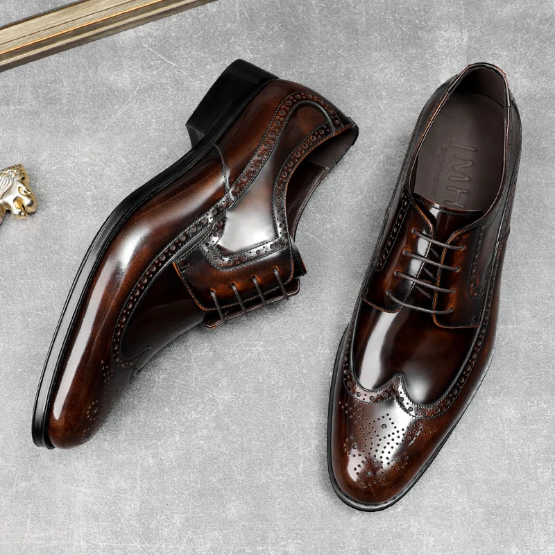 布洛克雕花皮鞋头层牛皮舒适正装结婚新郎鞋商务男鞋圆头男士擦色