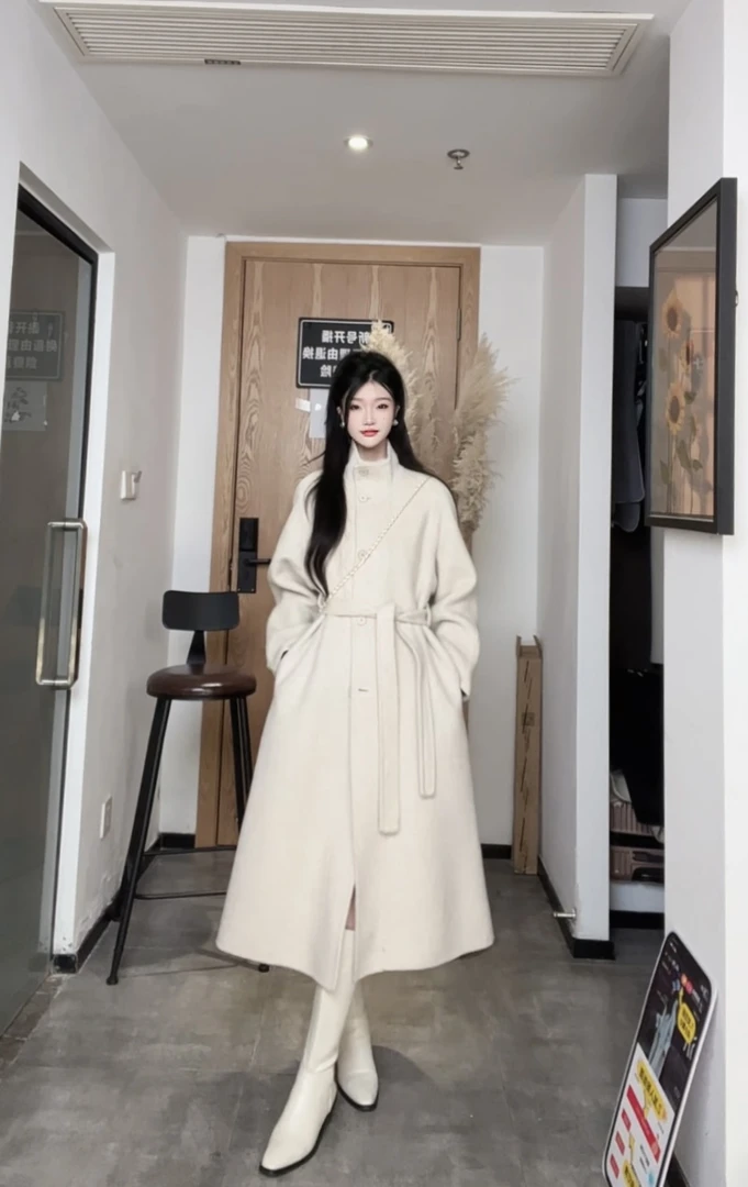 立领韩版加长款秋冬羊毛呢大衣