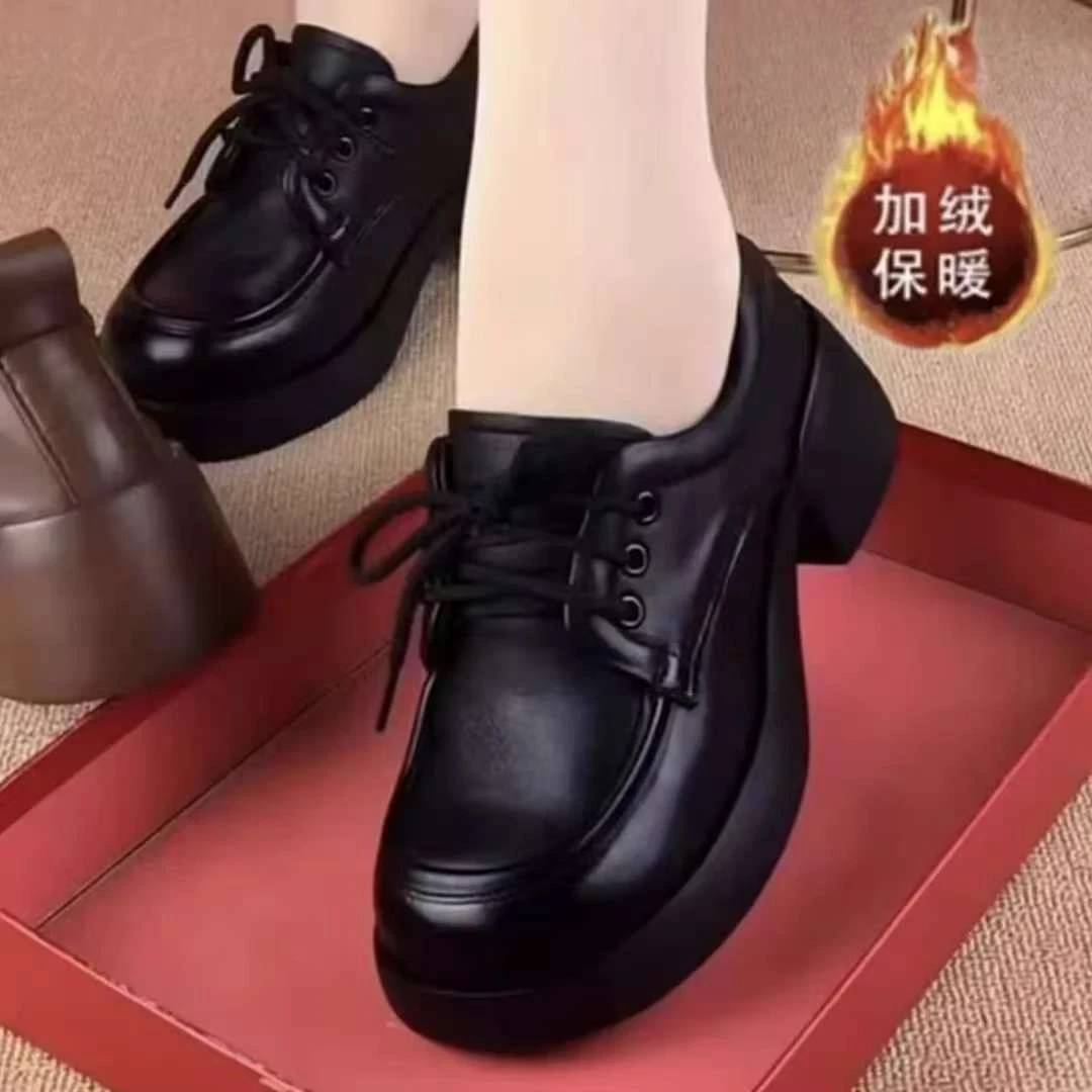 【加绒】加绒乐福女2024年秋冬季新款时尚女鞋系带百搭复古圆头舒适