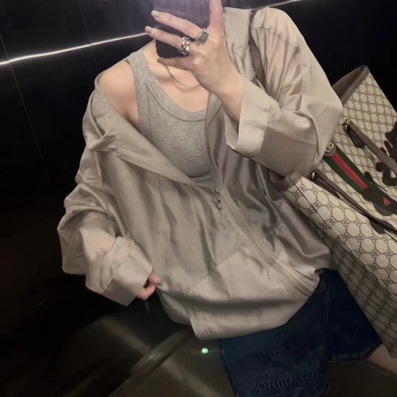 酷辣感防晒衣外套女丝滑帽衫年新款长袖抗皱垂感宽松显瘦