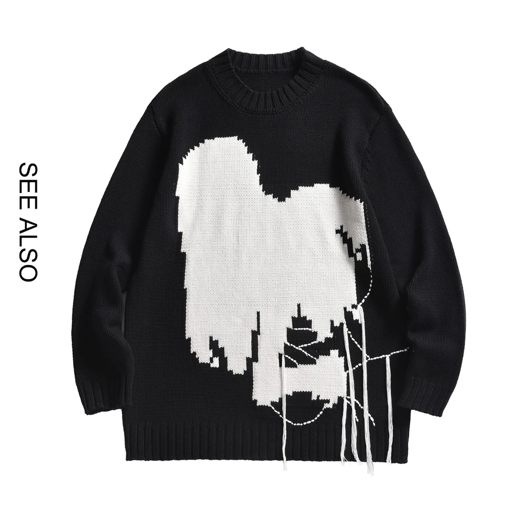 see alsosee also 小众设计简约流苏宽松休闲圆领针织男女款毛衣