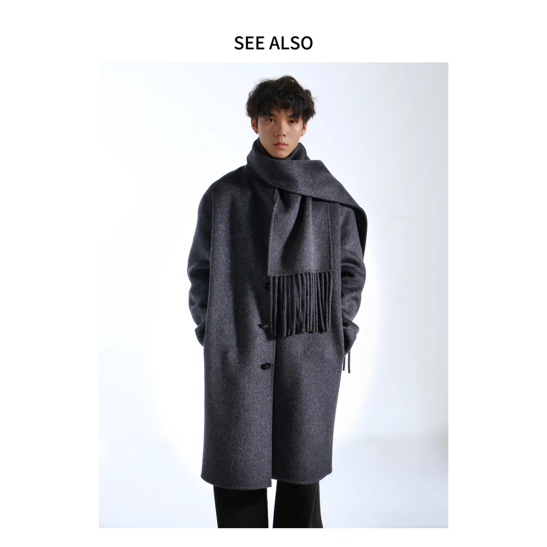 see also 驼绒大衣 单排扣纯色翻领大衣外套中长款男女同款