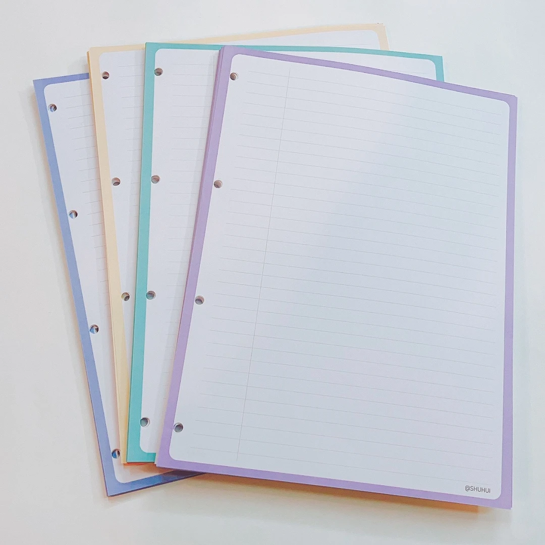 【书慧文具】A4-210x288打孔彩边*4孔内芯 80克50张/本