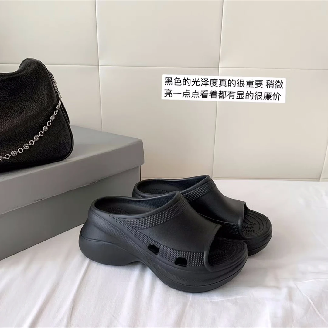 原小白白 9cm巴黎拖 踩屎感厚底增高休闲拖鞋女沙滩凉拖夏洞洞