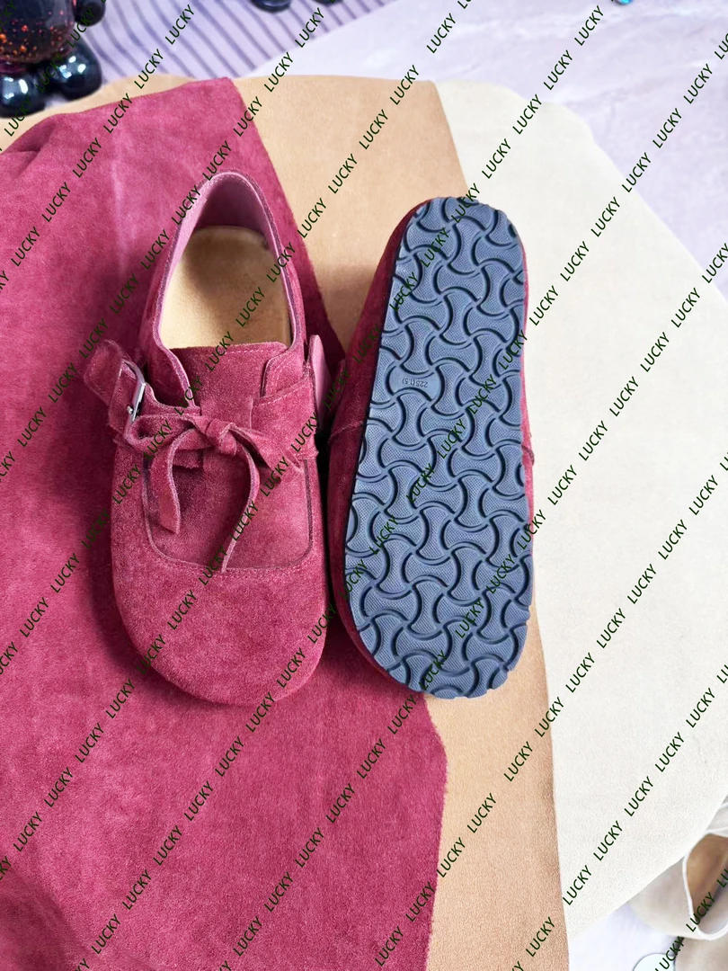 2024秋季新款真皮磨砂牛皮蝴蝶结平底软木勃肯鞋985-3