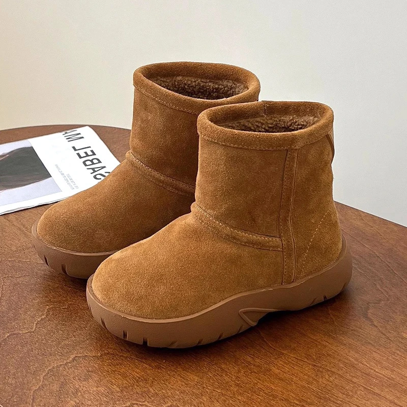 儿童真皮雪地靴2023秋冬季新款羊羔毛女童保暖靴子加厚男童大棉鞋