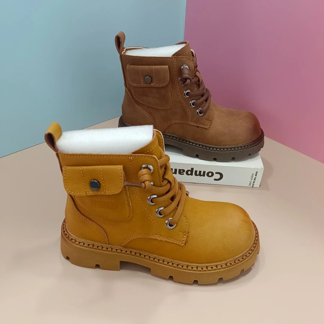 新疆仓直发童鞋【26-36码】冬季二棉加薄绒马丁靴255儿童靴子