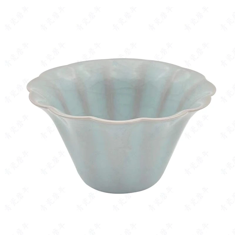 台湾三叔青瓷磨年 十二莲瓣杯 徐瑞鸿汝官窑作品 汝瓷茶具主人杯