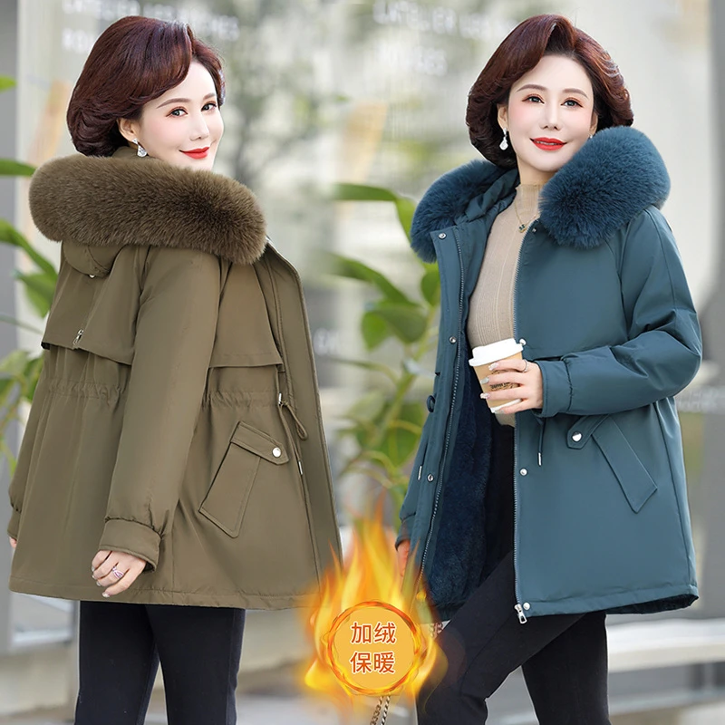 加绒加厚妈妈派克服加绒加厚冬装棉服中年女冬季新款棉衣外套棉袄