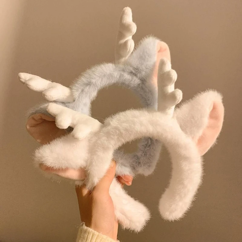 粉色鹿角发饰女毛绒洗脸束发带2025新款化妆头箍发卡头饰发箍