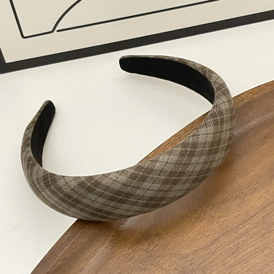 海绵发箍秋冬格子质感淑女气质外出纯色发饰绿色甜美简约小众时尚