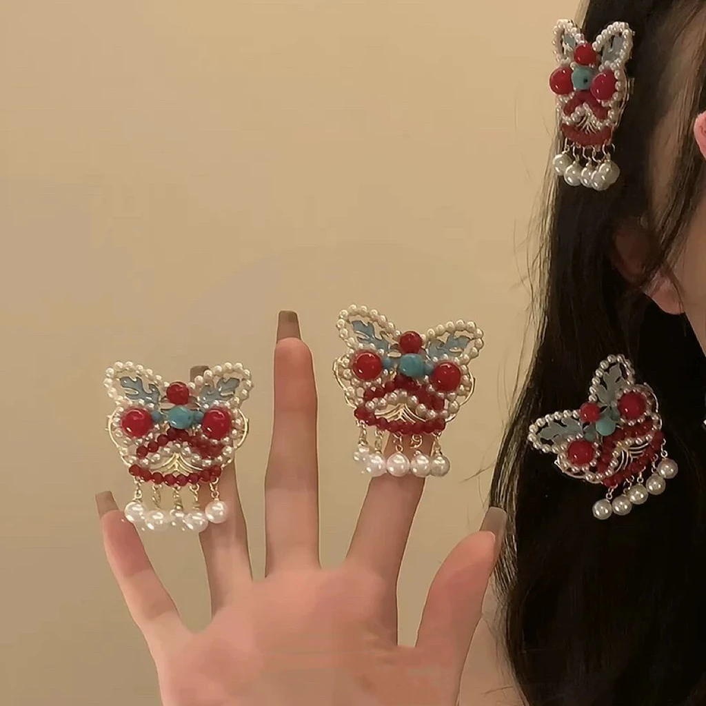 狮子发夹喜庆精致甜妹设计侧边质感百搭少女2025发饰头饰发卡