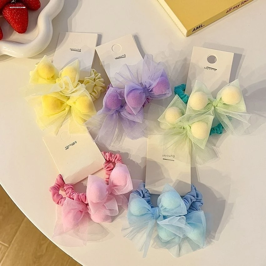 韩版儿童蝴蝶结发圈糖果色发绳扎头发橡皮筋高弹力女童发饰不伤发
