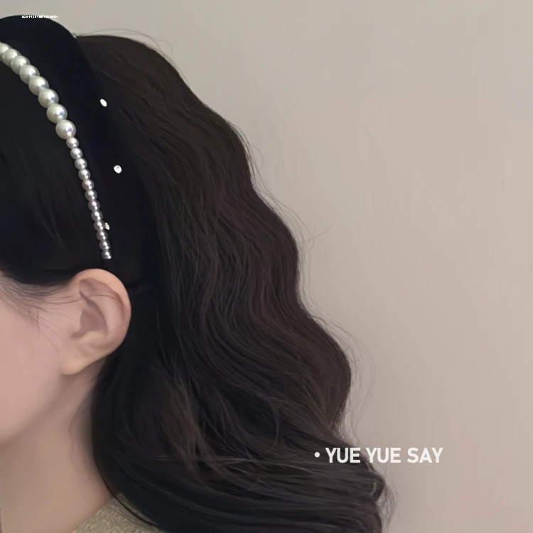 刘海夹珠珠百搭创意仙女发卡丝绒柔软头饰头箍复古美拉德发箍束发