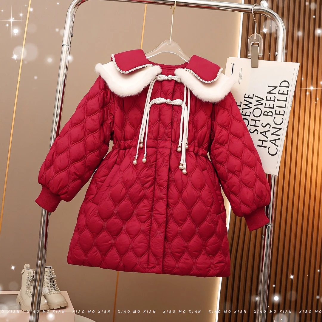 女童棉衣外套冬装2024新款儿童冬季中长款棉服秋冬款加绒加厚棉袄