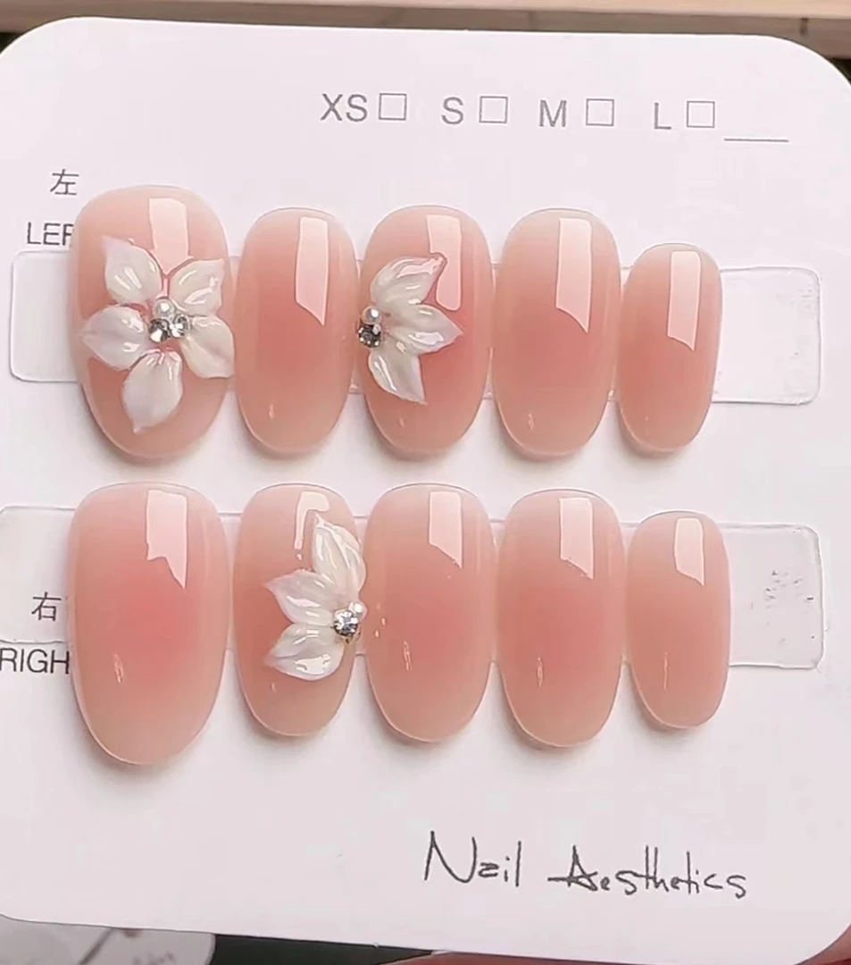 烟花易冷 琉璃苣 纯手工立体双层冰花显白穿戴美甲贴片