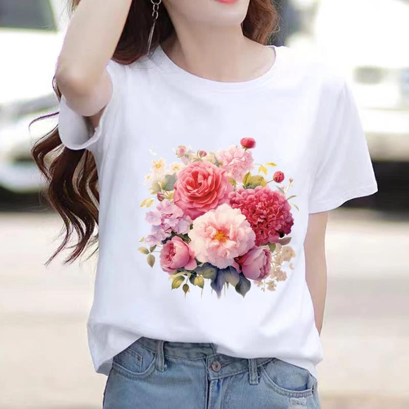 网红女圆领韩版通勤休闲ins新款时尚个性短袖青年可爱印花上衣T恤