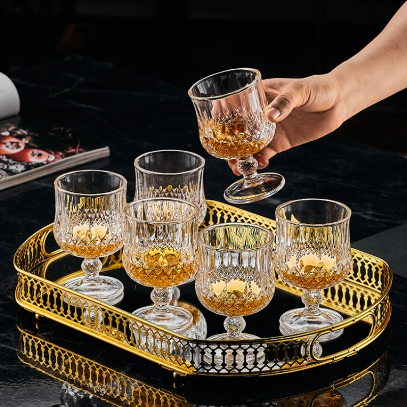 水晶玻璃红酒杯家用复古葡萄酒杯钻石高脚香槟杯威士忌洋酒杯