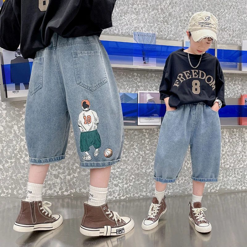 童装男童夏装薄款牛仔短裤夏款2025新款中大童夏季炸街男孩中裤潮
