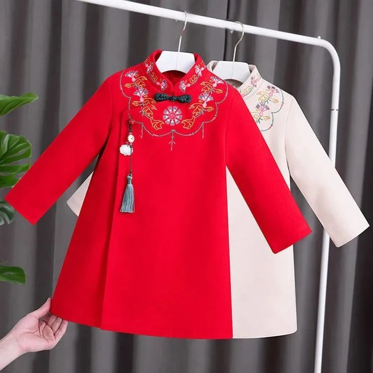 冬款儿童唐装拜年服女童中式童装中小童汉服中国风旗袍服加厚长袖