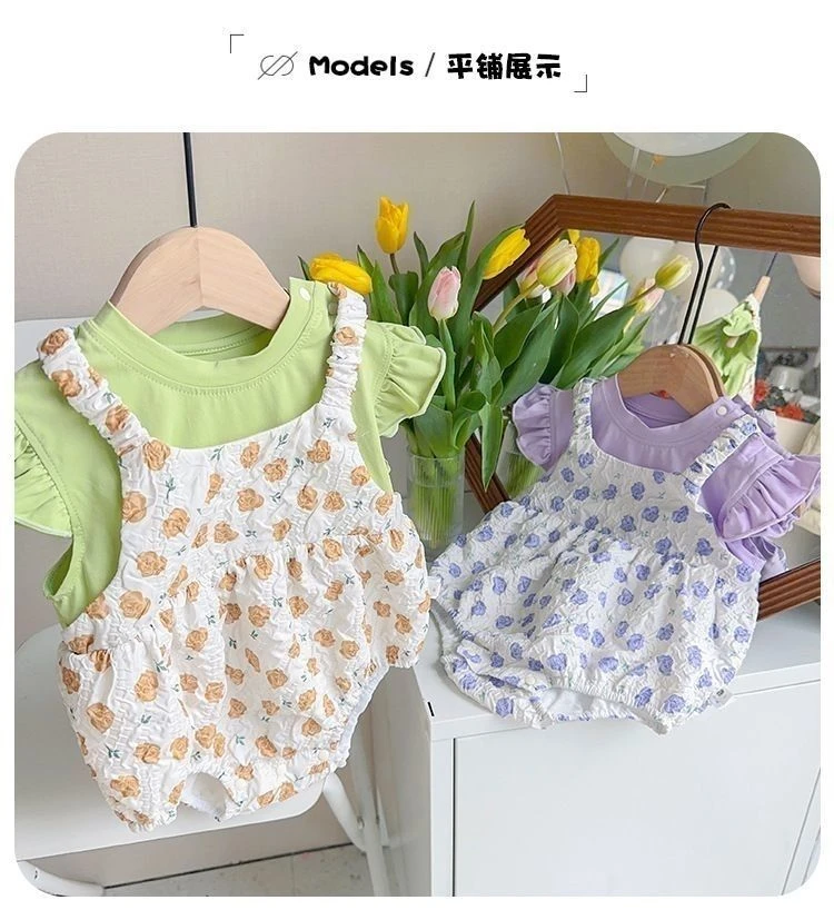 新款超萌婴儿衣服网红女宝宝夏季纯棉连体新生儿可爱儿童短裤女童