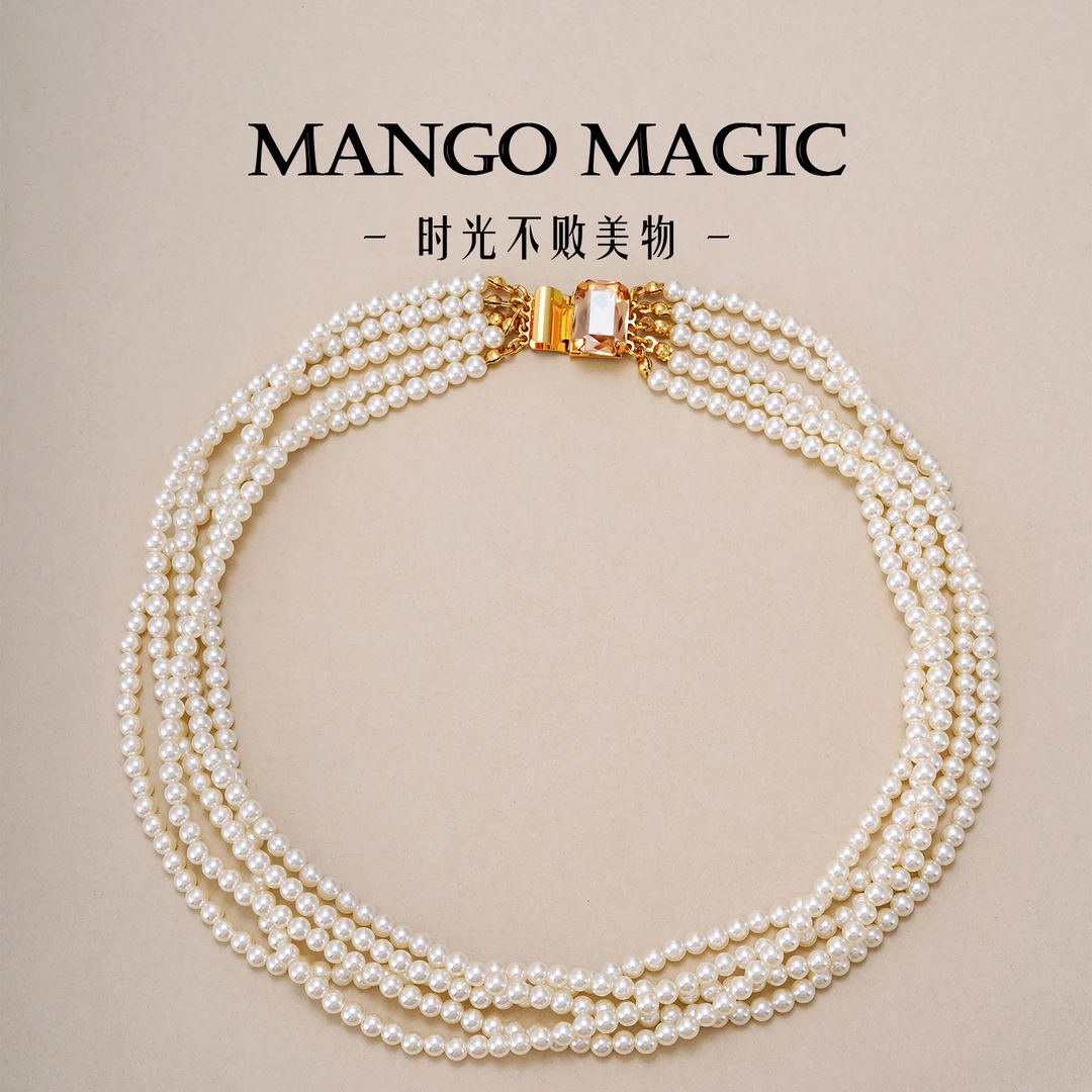 铜合金项链 【赫本】欧美时尚小众法式白色五层珠珠项链 9311