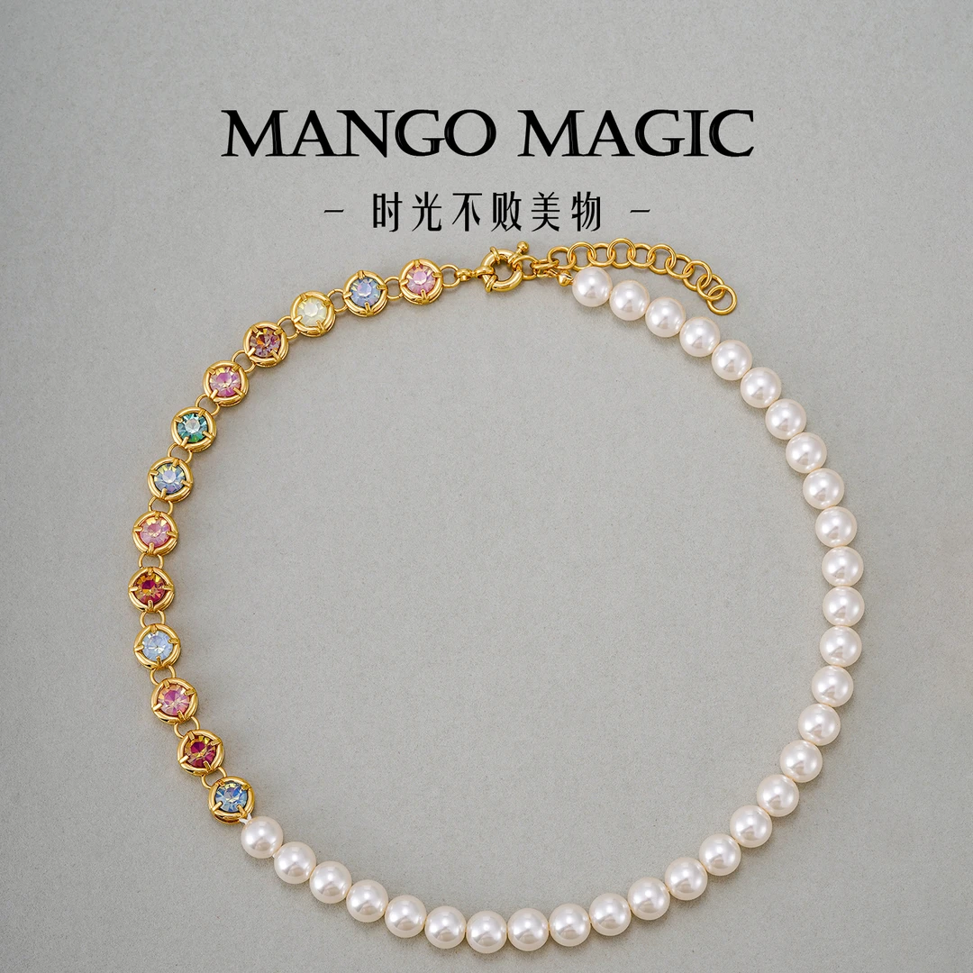mango magic 铜合金项链 【莫奈花园】法式香颂优雅白珠项链 8869