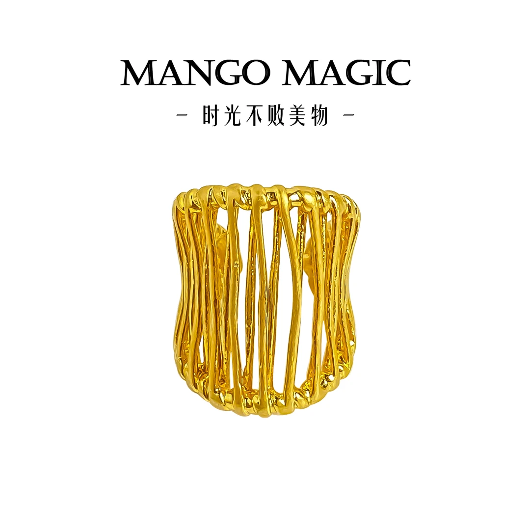 mango magic 铜合金戒指  法式手工Ins经典金色可调节戒指9304