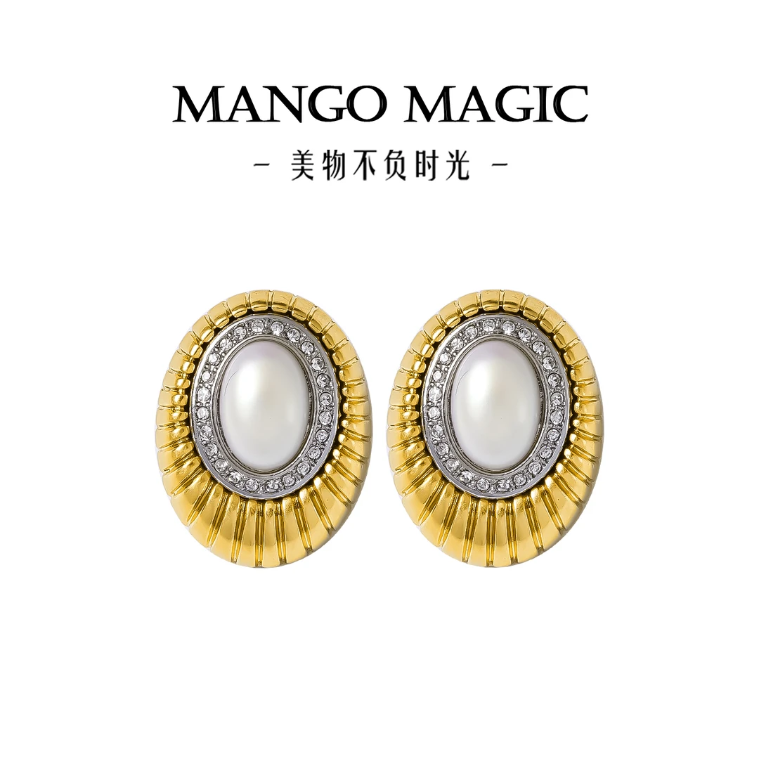 mango magic 铜合金耳饰 法式气质经典纹金色复古高级耳钉 9476