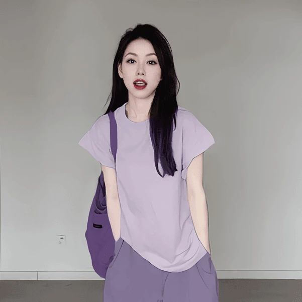 yankejia/妍可佳宽松大码紫色圆领t恤女显瘦夏季新款飞飞袖上衣