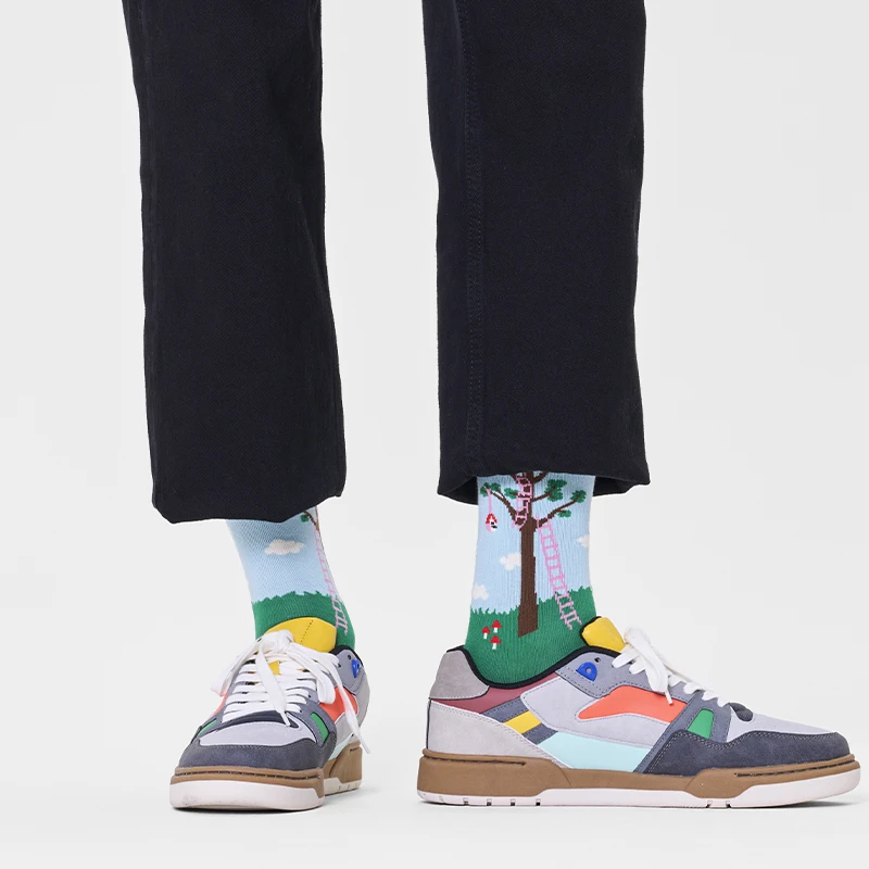 HappySocks 袜子女秋季多巴胺情侣休闲运动棉袜中筒袜