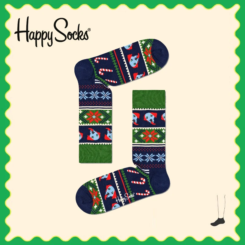 HappySocks圣诞小狗休闲ins情侣百搭潮袜夏秋潮流时尚