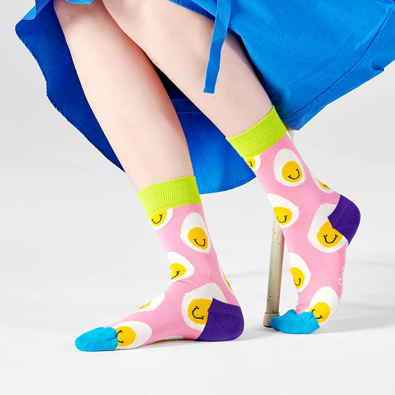 HappySocks【专供款】粉色笑脸休闲百搭情侣袜子ins潮牌时尚设计感