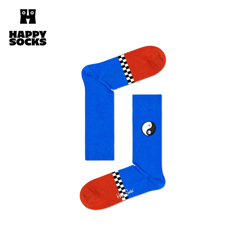 HappySocks太极图案休闲百搭中国风潮流中筒棉袜街头情侣潮袜