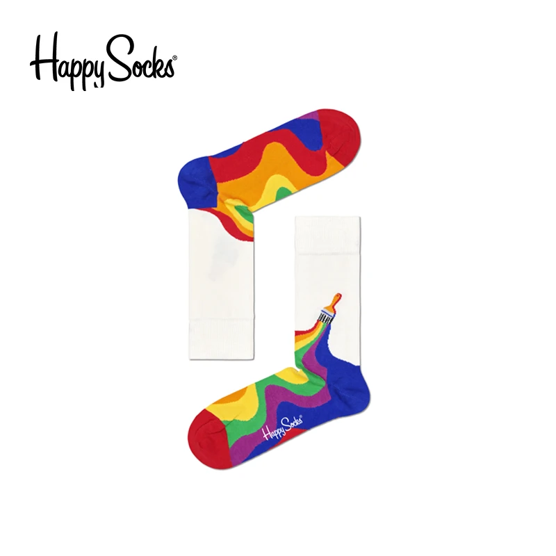 HappySocks卡通彩虹油画风刷子中筒袜子PCS01-1300