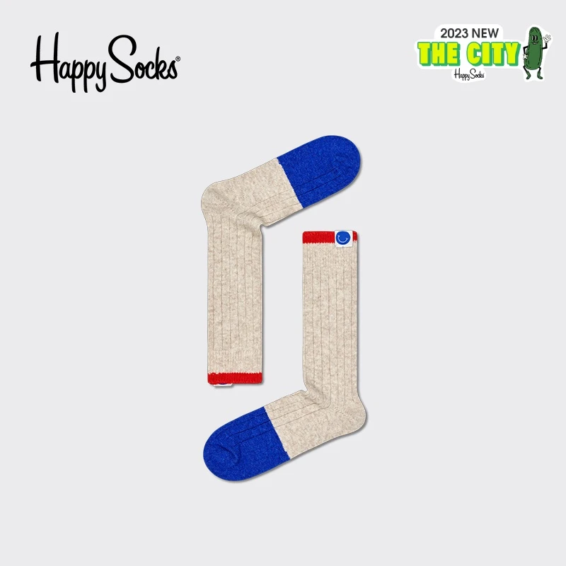 HappySocks潮牌ins新款燕麦素色春夏新款中筒袜子潮袜HKS23-9700
