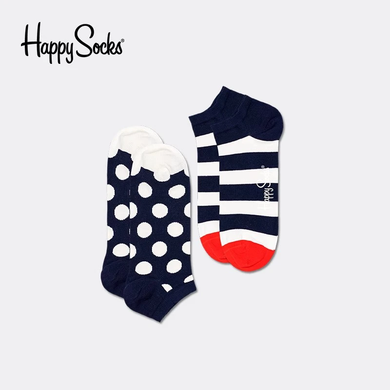 HappySocks潮牌波点条纹短袜男袜子ins女潮可爱棉袜2双装夏季可爱