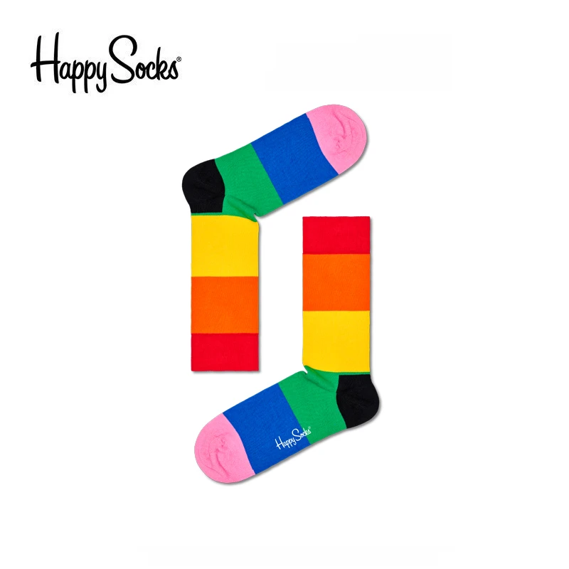 HappySocks潮牌七彩虹袜子中筒袜高帮棉时尚袜子P000373-4000