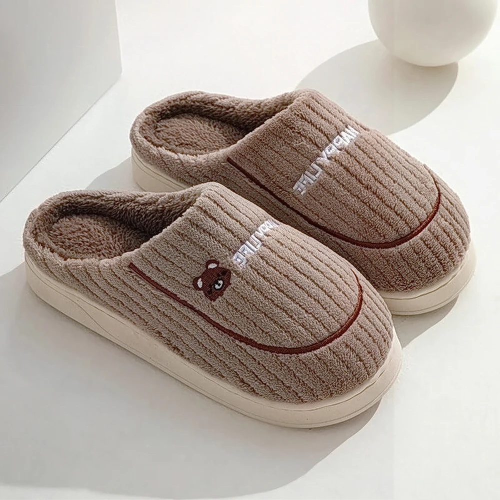 秋冬季新款毛毛绒厚底防滑棉拖鞋保暖情侣室内外居家用厚底居卡通