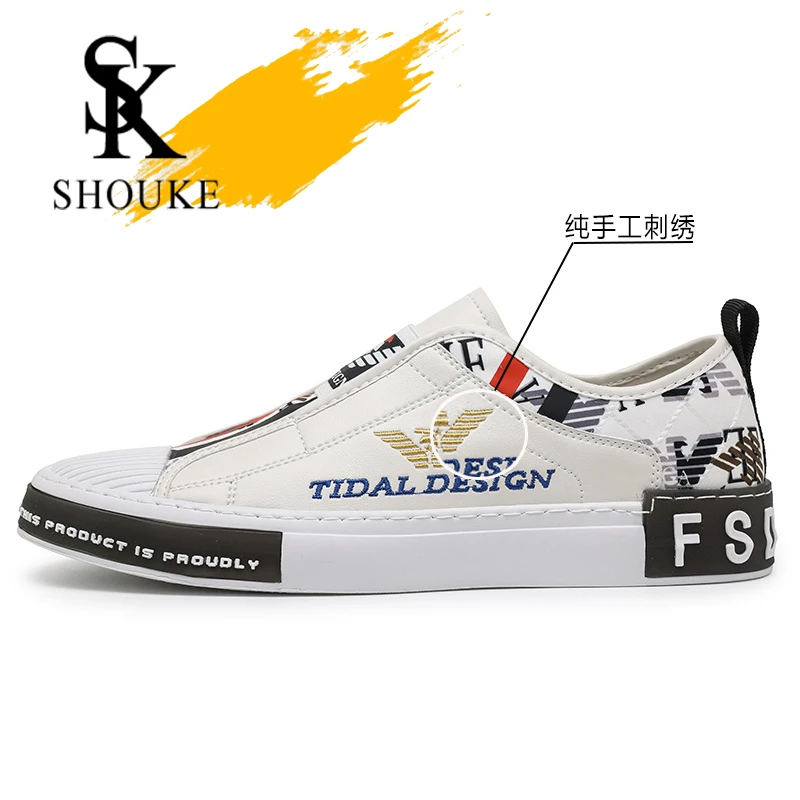 【欧洲站正品】意大利SK休闲板鞋金色刺绣潮流男鞋时尚一脚蹬小白鞋