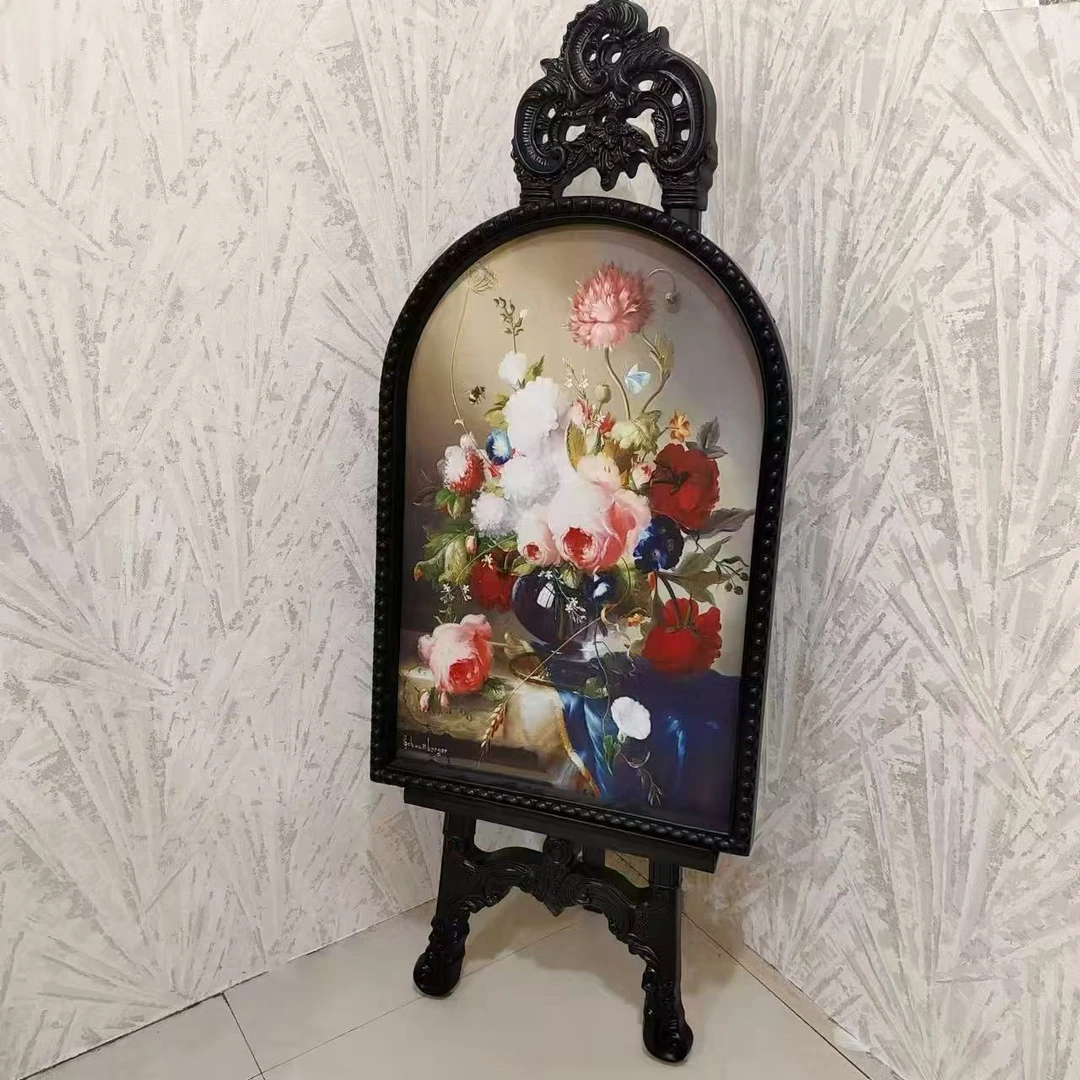 法式实木角落架带油画框居家装饰