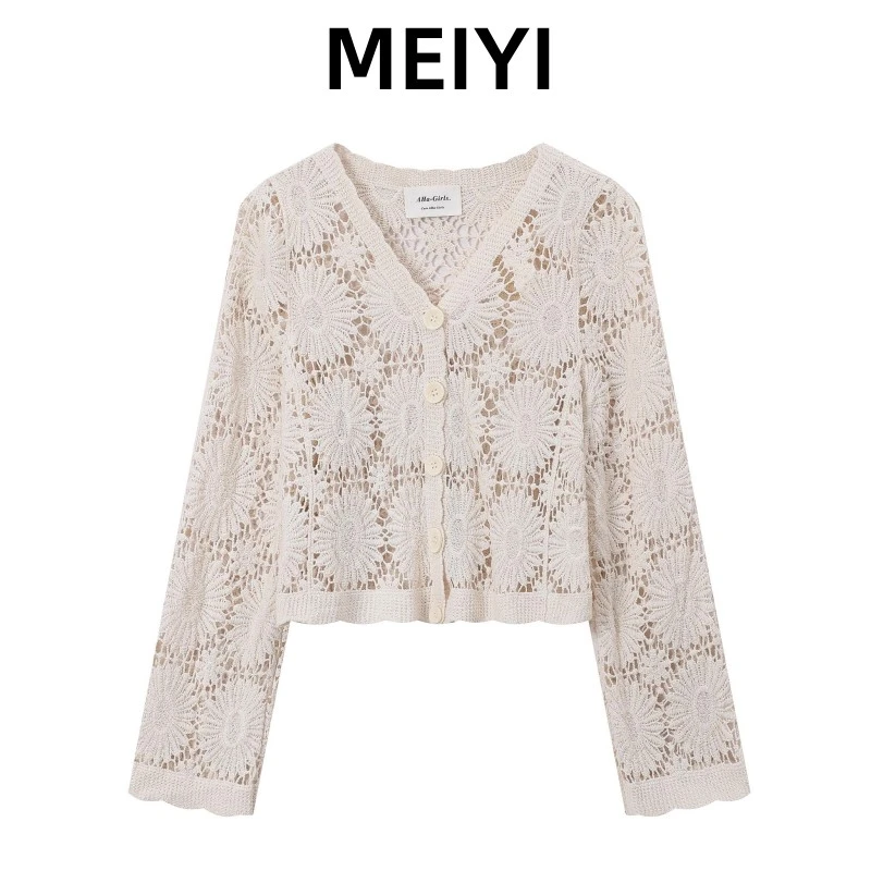 MEIYI 镂空针织衫短款开衫春夏防晒上衣配裙子小外套长袖气质外搭