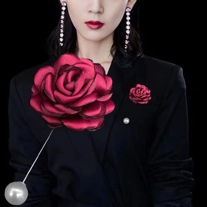 韩国布艺插针玫瑰花朵胸针女清新优雅胸花大气简约西装礼服配饰男