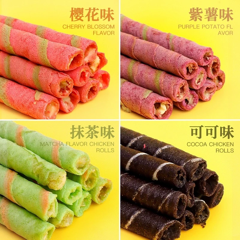 夹心彩迪卷蛋糕装饰粉色樱花抹茶注心蛋卷威化饼干蛋糕装饰饼干
