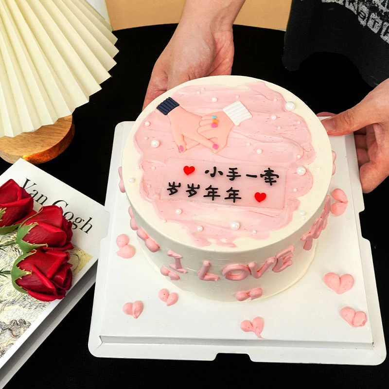 小手一牵岁岁年年软胶蛋糕装饰摆件订婚结婚生日情人节甜品插件